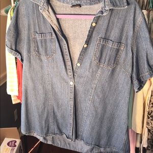 Denim button up top.